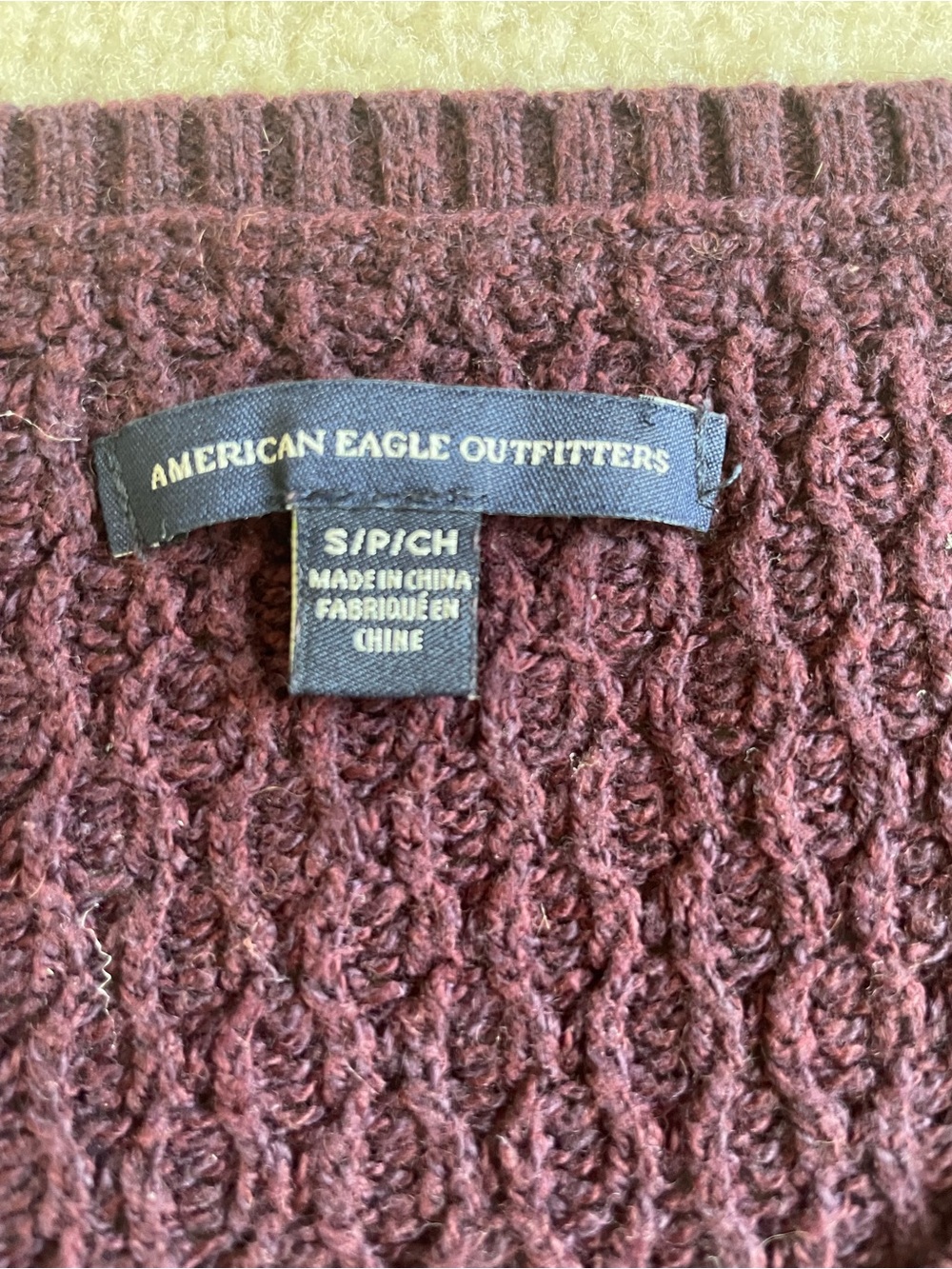 American Eagle Burgundy Purple V-Neck Waffle Knit Sweater Size S - Picture 6 of 9